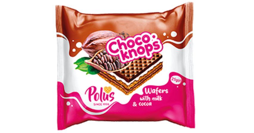 Вафлі POLUS Choco-Knops з молочною та какао начинками 25г (ящик 36 шт)
